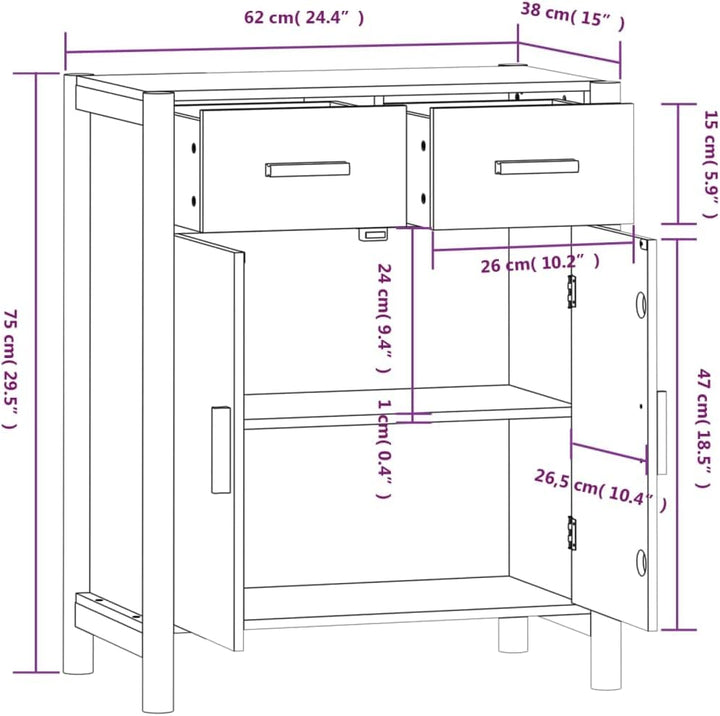 FIRBNUS Komodenschrank 62x38x75 cm mit Holzbeine und 2 Schubladen TV Schrank Highboard Aufbewahrungs