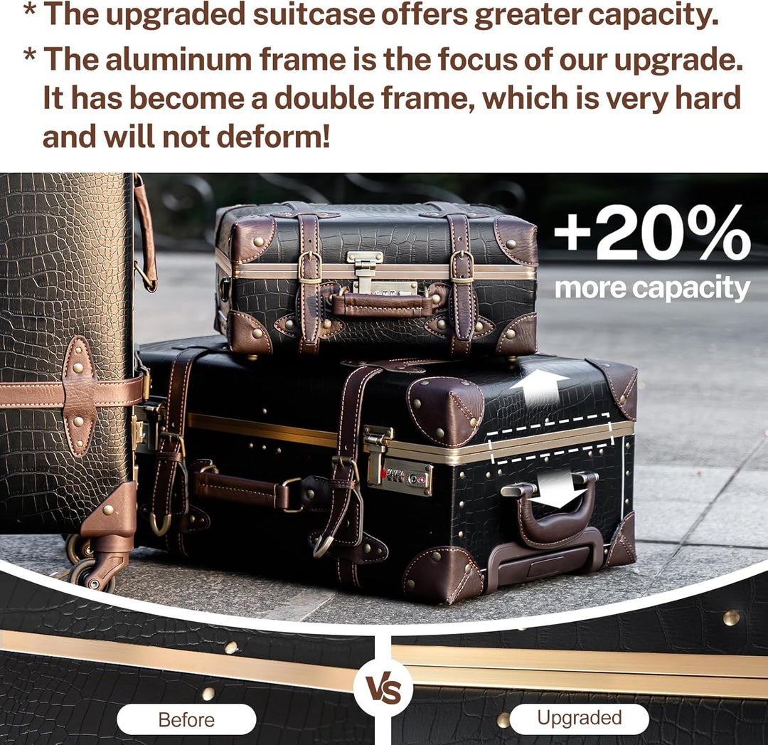 Urecity Koffer Vintage mit 4 Rollen Trolley Koffer Reisekoffer Leicht Retro Hartschalen Koffer 2-Tei