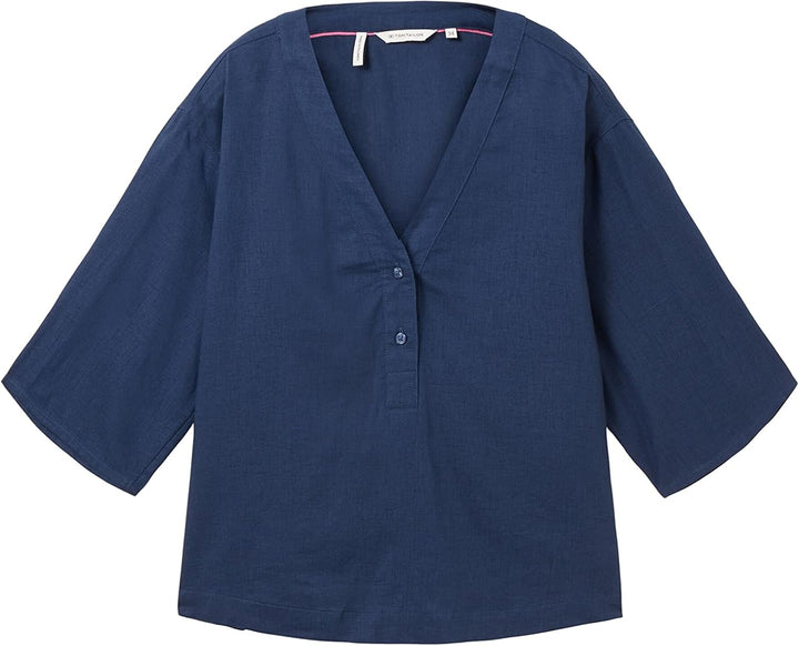TOM TAILOR Damen Leinen Tunica Bluse 44 11758 - Midnight Sail, 44 11758 - Midnight Sail