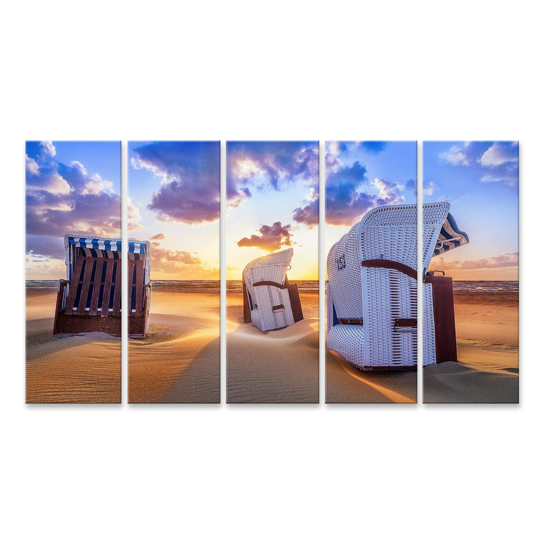 islandburner Bild auf Leinwand Strand Sonnenuntergang Ostsee Strandkörbe Bilder Wandbilder Poster Le