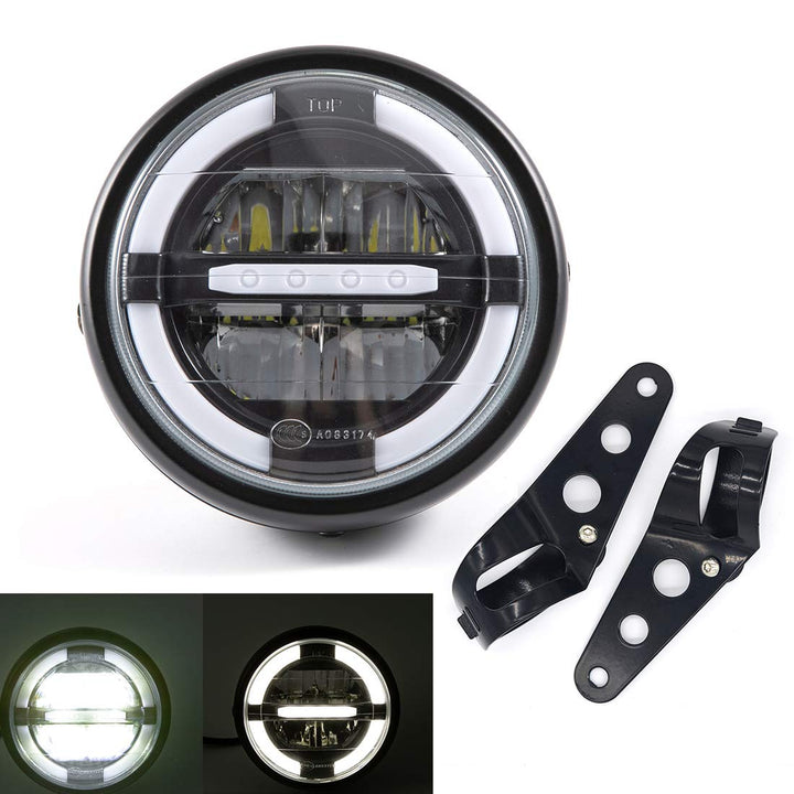 Universal Motorrad Scheinwerfer Baugruppe LED Frontscheinwerfer mit DRL für Cafe Racer Bobber Choppe