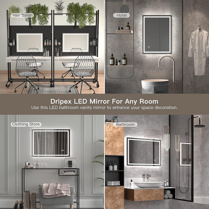 Dripex Badezimmerspiegel Wandspiegel LED Badspiegel mit Beleuchtung mit Touch-Schalter Beschlagfrei