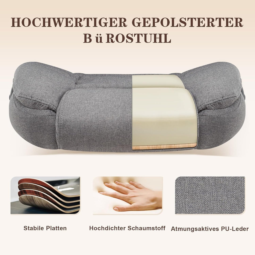 IWMH Ergonomischer Bürostuhl 180KG, Schreibtischstuhl mit Hochklappbaren Armlehnen, Chefsessel Stoff