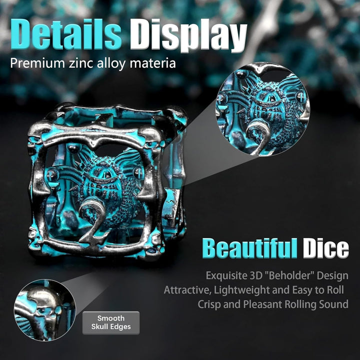 Beholder Würfelset, DND Würfel Metall Dice Set, ZHOORQI W20 Würfel Polyedrische Würfel für Dungeons