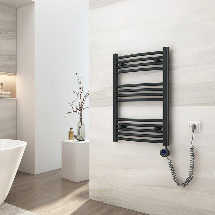 EMKE Badheizkörper Elektrisch 75x50 cm, Gebogen Handtuchheizkörper Elektrisch mit Thermostat, Handtu