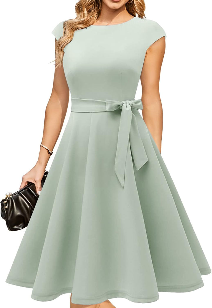 DRESSTELLS Damen Vintage Retro 1950er Cocktaikleid A-Line Swing Festlich Midilang Kleid Lightgreen M