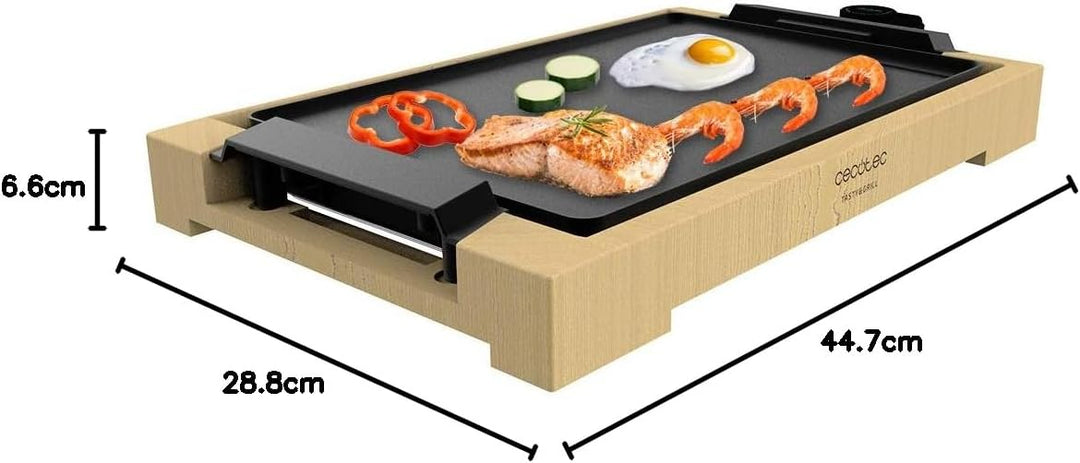 Cecotec Tasty&Grill 2000 Bamboo - Elektrogrill (Leistung 2000 W, Bambusstruktur, Regelbarer Thermost