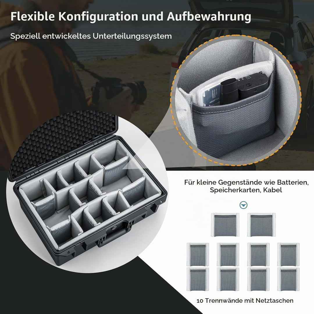 Lykus PVC2 Wasserdicht Koffer Tasche Case mit Gepolsterten Trennwänden für Kameras, Objektive, Klein