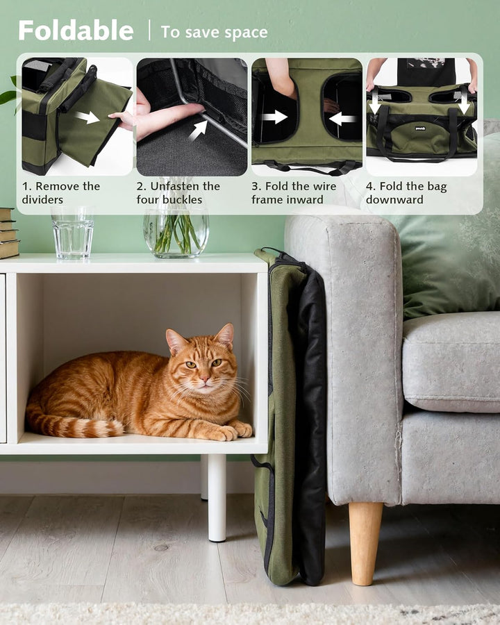 pecute Katzentransportbox für 2 Katzen Katzentasche Transporttasche Stabiler Haustier Tragetasche, T
