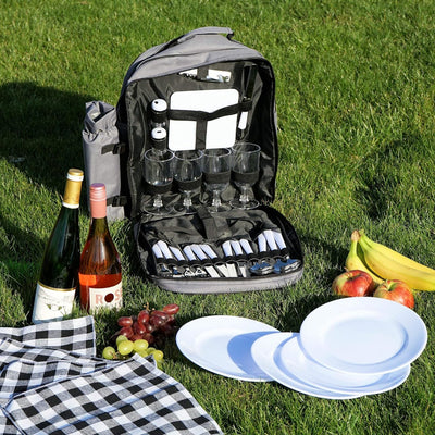 CampFeuer Picknick Rucksack für 4 Personen | Grau | Picknickset 31-teilig | inkl. Flaschenhalter, gr