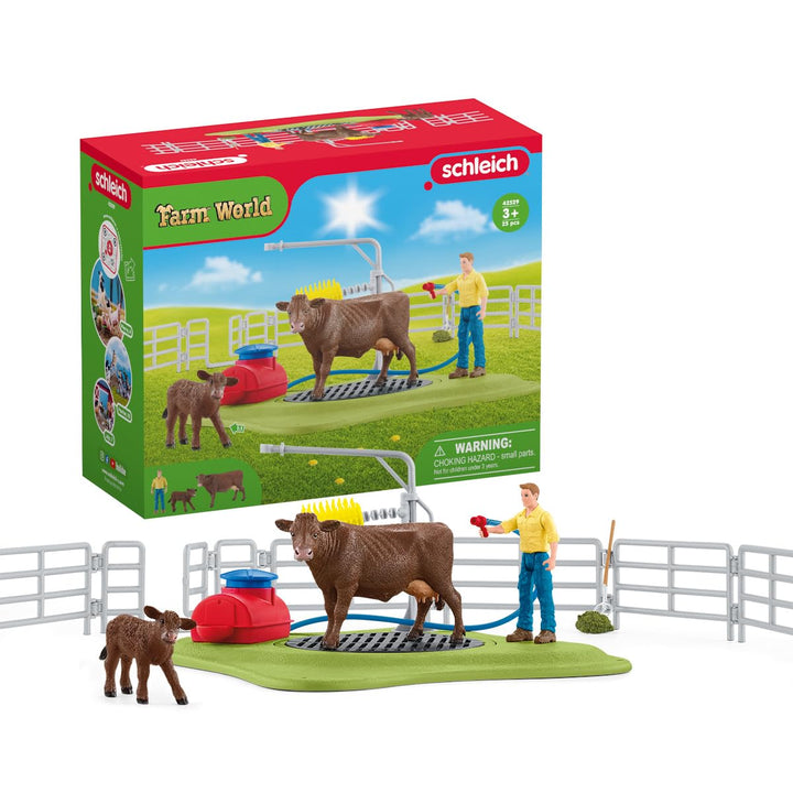 SCHLEICH 42529 Kuh Waschstation, für Kinder ab 3+ Jahren, Farm World - Spielset neue Verpackung, neu