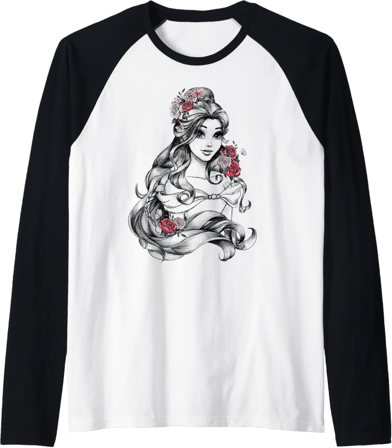 Disney Beauty And The Beast Belle Sketch Floral Portrait Raglan