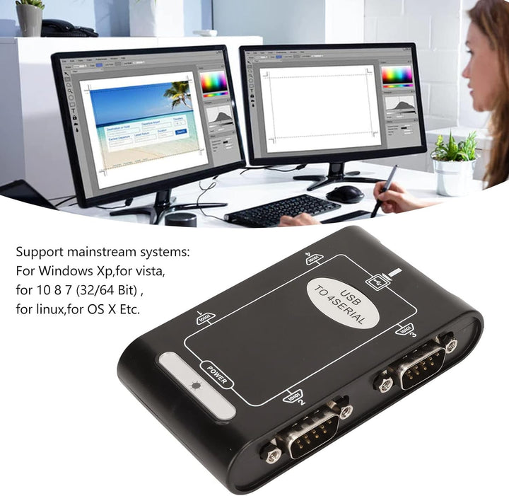 USB-zu-Seriell-Adapter, 4-Port-RS232-USB-zu-Seriell-Adapter-Hub COM Serial-Port-Karten für Laptops,