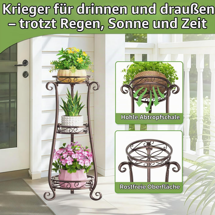 3 Etagen Blumenständer Pflanzenständer Blumenetagere Pflanzenregal aus Metall für grosse Töpfe Indoo