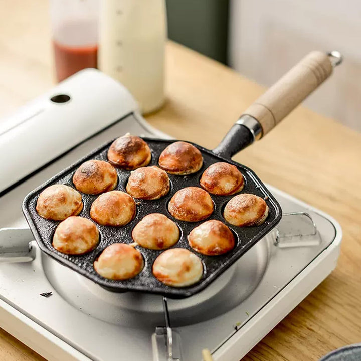 Tissting Takoyaki Pfanne Grillpfanne 14 Löcher 3,6cm Loch Antihaft Gusseisen Oktopus Pan mit Abnehmb