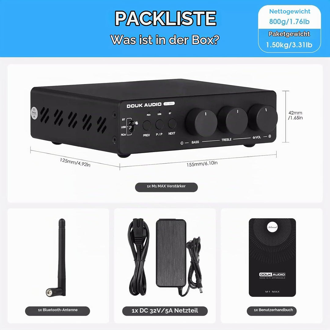 Douk Audio 300Wx2 HiFi Verstärker: TPA3255 Leistungsverstärker Bluetooth Empfänger Heim Stereo Verst