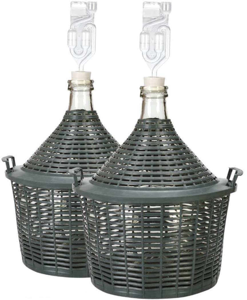 lilawelt24 2 X 10 L Glasballon + Gummistopfen+GÄRRÖHRCHEN, Gärballon mit Kunststoffkorb, Weinballon,