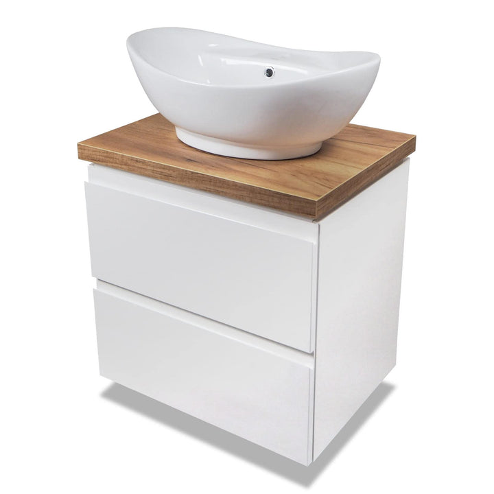 VBChome Badmöbel 50 cm Weiss Aufsatzwaschbecken mit Hahnloch 59x39 cm Aufsatzwaschtisch mit Waschbec