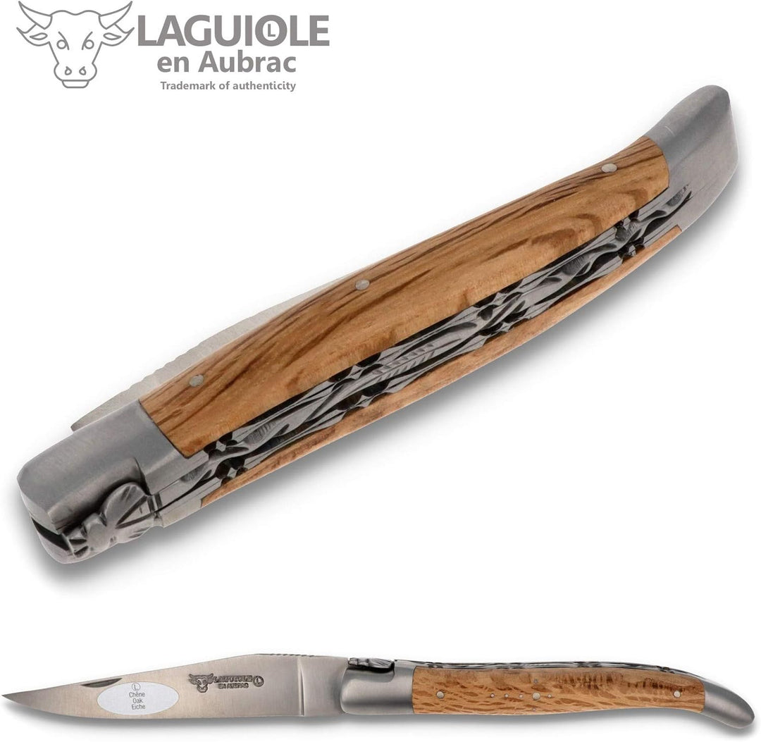 Laguiole en Aubrac Taschenmesser L0712GOIF 12 cm Doppelplatine, Griffschalen Grüne Eiche, Klinge 10