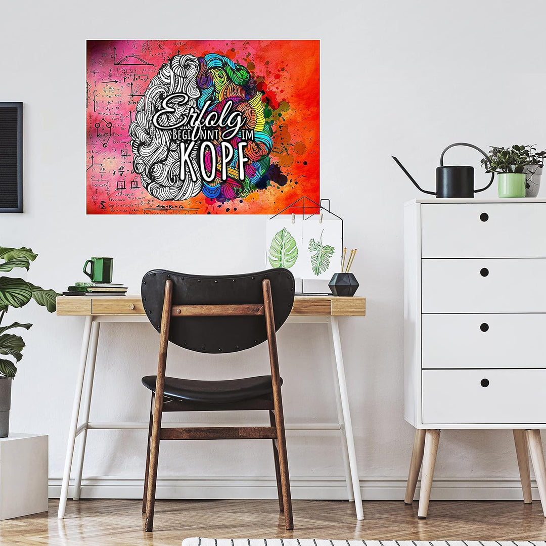 wandmotiv24 Poster als Wanddeko, Grösse 80x60cm, Erfolg beginnt im Kopf, Formeln, Moderne Wanddeko,