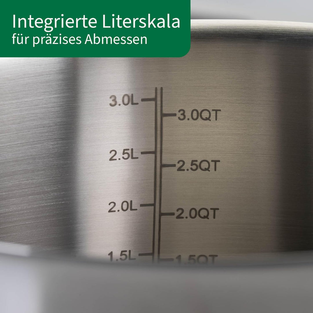 FACKELMANN Chefkoch Kochtopf mit Glasdeckel Leipzig – ø20cm Edelstahl 18/8, Aluminium-Kern, für alle