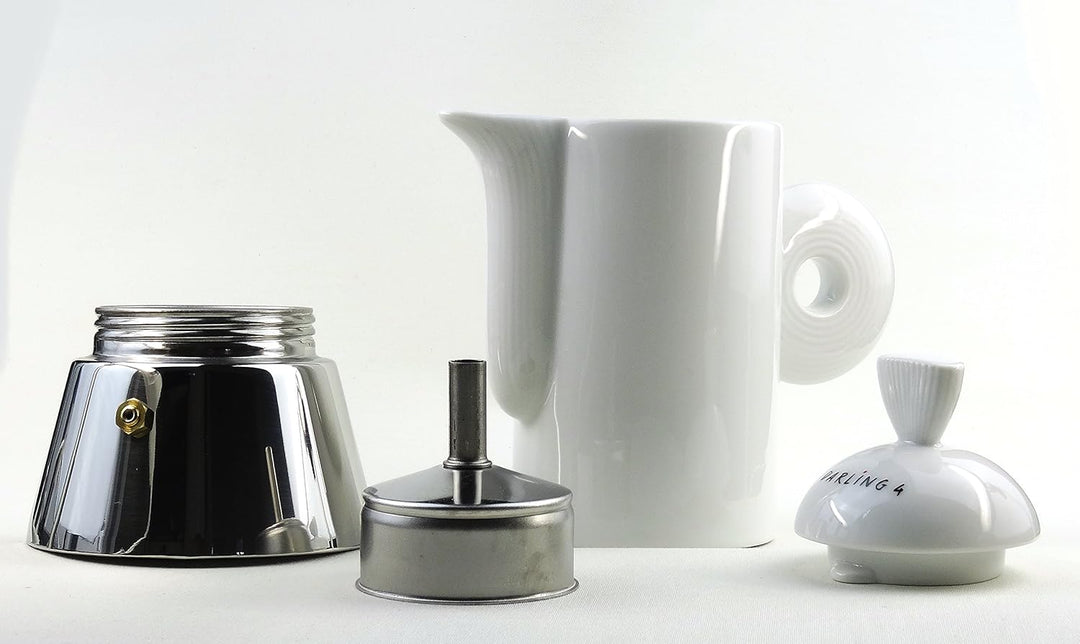 Moka Consorten Italienischer Espressokocher »Darling« | Edelstahl und weisses Porzellan | Füllmenge: