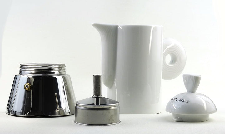 Moka Consorten Italienischer Espressokocher »Darling« | Edelstahl und weisses Porzellan | Füllmenge: