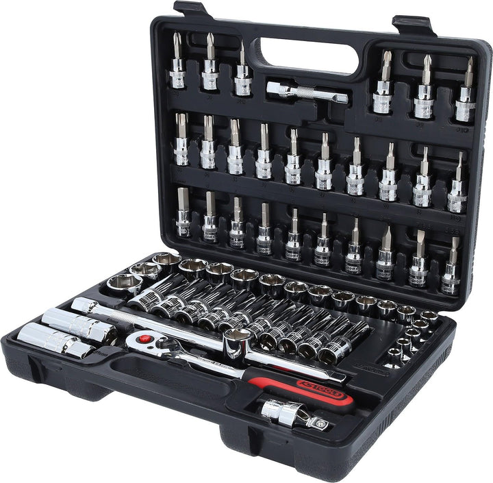 KS Tools 918.0661 3/8 Zoll CHROMEplus Steckschlüssel-Satz | inklusive Umschaltknarre, 45-Zahn | hoch