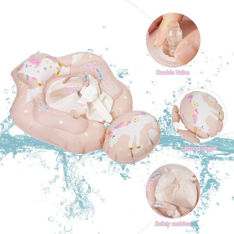 Vicloon Baby Schwimmring,Baby Float mit abnehmbarem Sonnendach,Niedliches rosa Pferdemuster Baby Sch