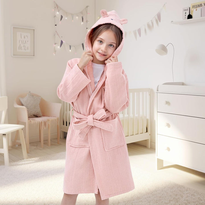 WYTbaby Bademantel Kinder 100% Baumwolle Weich Flauschiges Frottee Kinder Morgenmantel Mit Kapuze fü