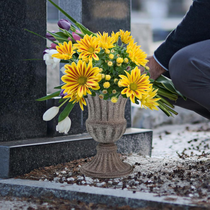VOSAREA 2 Stücke Friedhofsvase Metall Grabvasen Zum Stecken Grabsteckvase Grabvasen Erdspiess Grabst