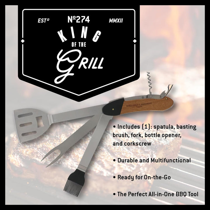 Gentlemen's Hardware GEN274 Tragbarer und Abnehmbarer Grill, 5-in-1-Multifunktionswerkzeug mit Holzg