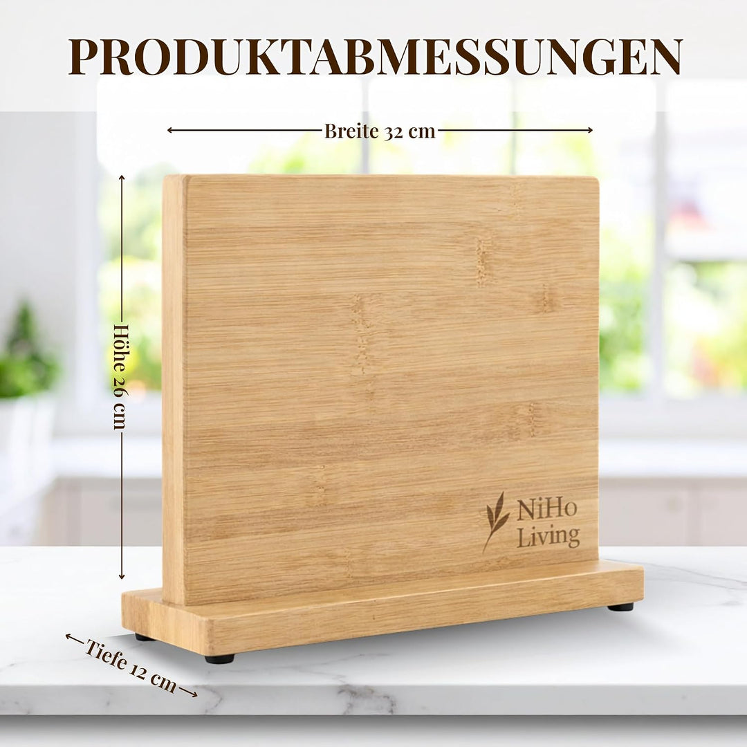 Messerblock Magnetisch ohne Messer, Bambus – Beidseitiger Messerhalter, Freistehend &amp; Platzsparend