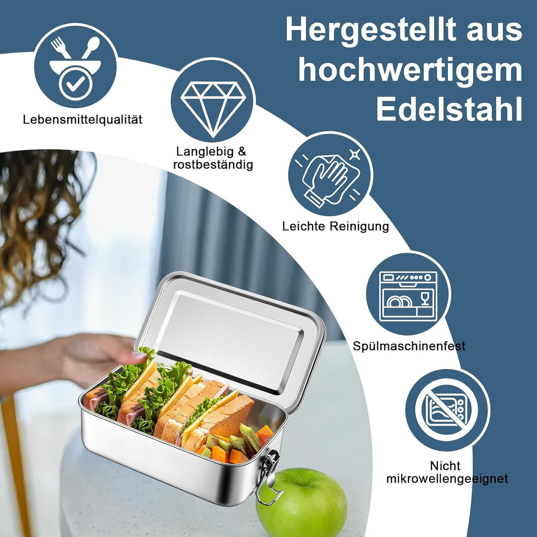 Homikit Bento Box, 1400ml Edelstahl Brotdose Lunchbox mit Fächern, Lunch Box Gross für Kinder Erwach