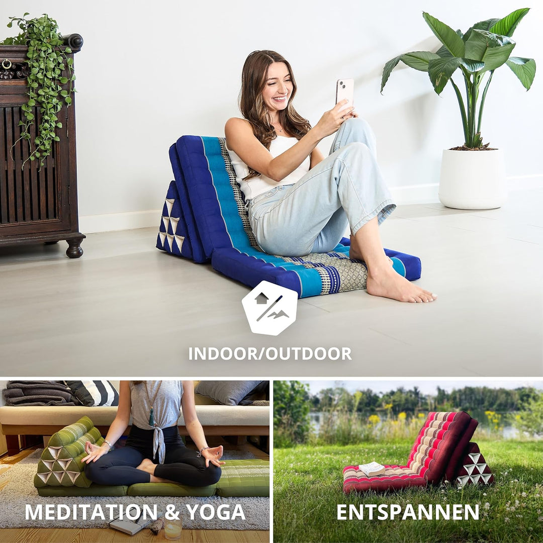 livasia Thaikissen mit 3 Auflagen, Dreieckskissen mit Klappmatratze, Keilkissen Kapok, Rückenkissen