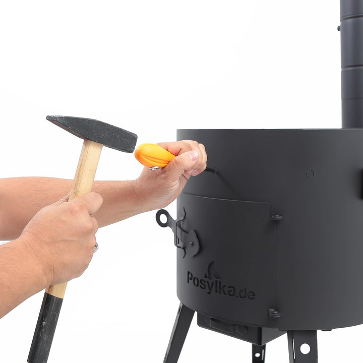 Utschak Feuerofen Ø 40 cm &amp; Gusseisen-Kasan 12 L | Kazan-Set mit Deckel | Usbekischer Kochtopf für G