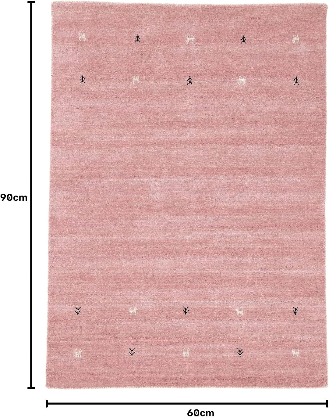 carpetfine Wollteppich Gabbeh Uni Rosa 60x90 cm | Moderner Teppich für Wohn- und Schlafzimmer 60x90
