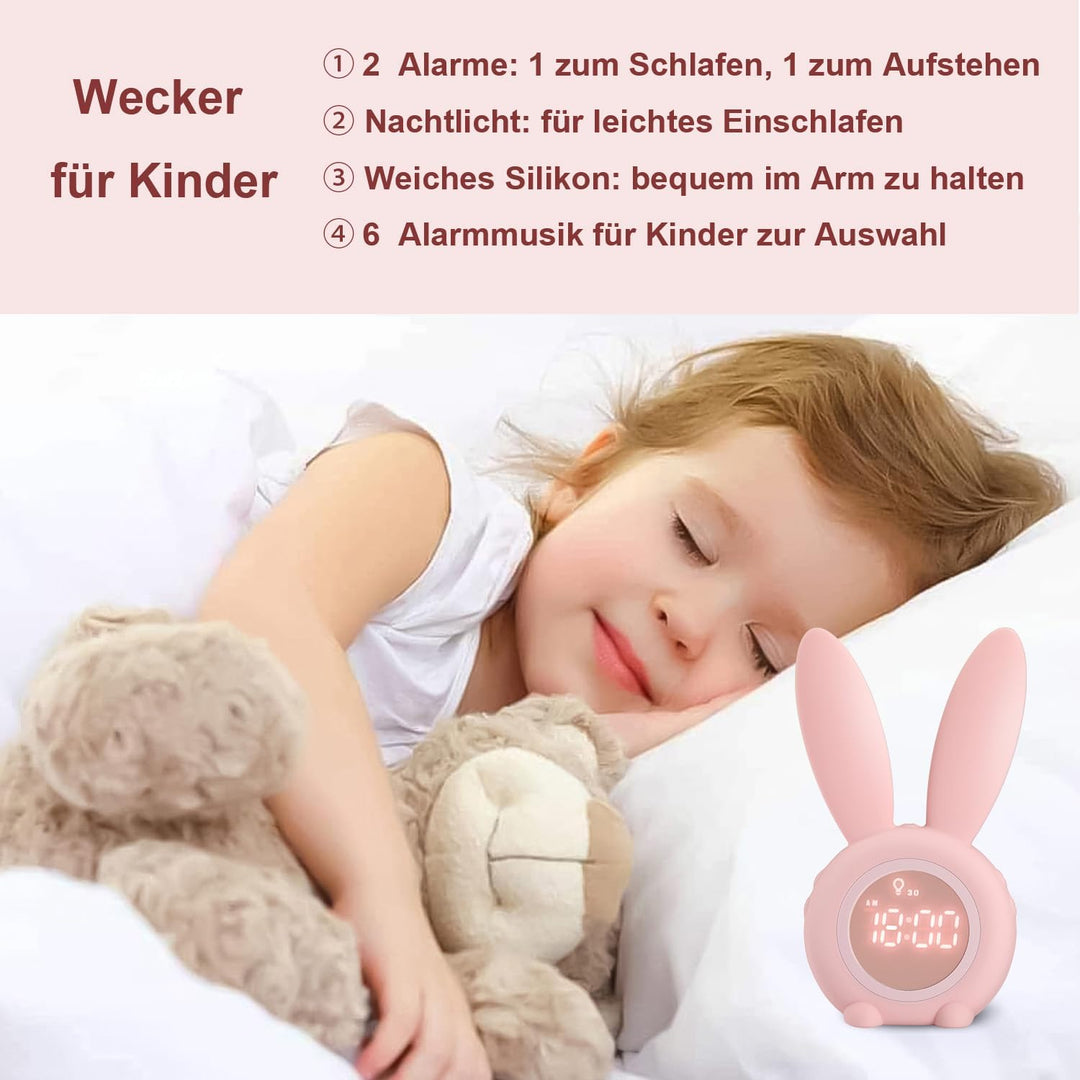 Baby Kinder Lichtwecker Hasenwecker Hasen Wecker Uhr Rabbit Alarm Clock Wake Up Light Nachttischlamp