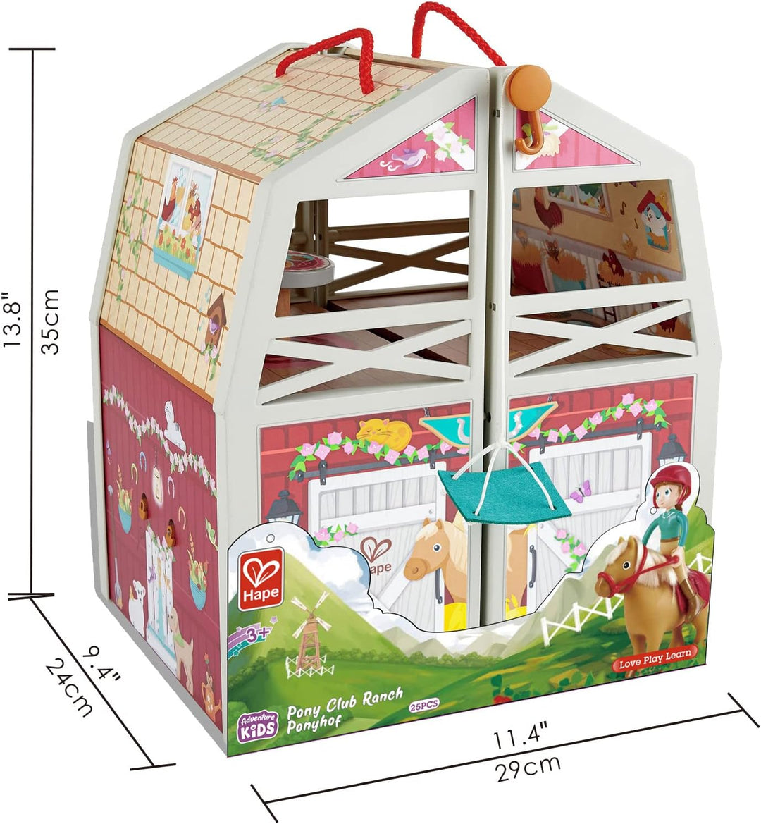 Hape International Hape International Hape Ponyhof | Reiterhof mit viel Zubehör, faltbar zum Mitnehm
