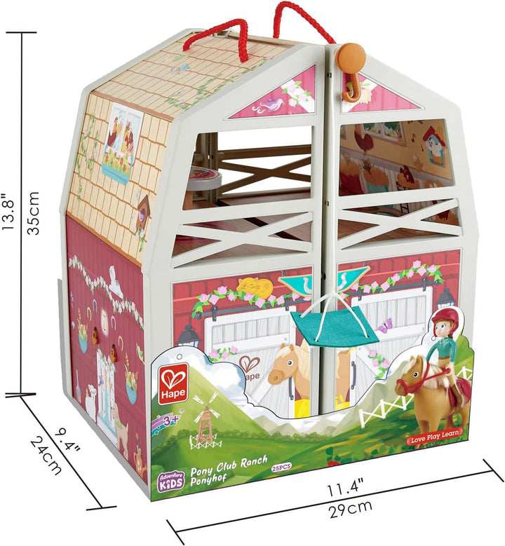 Hape International Hape International Hape Ponyhof | Reiterhof mit viel Zubehör, faltbar zum Mitnehm