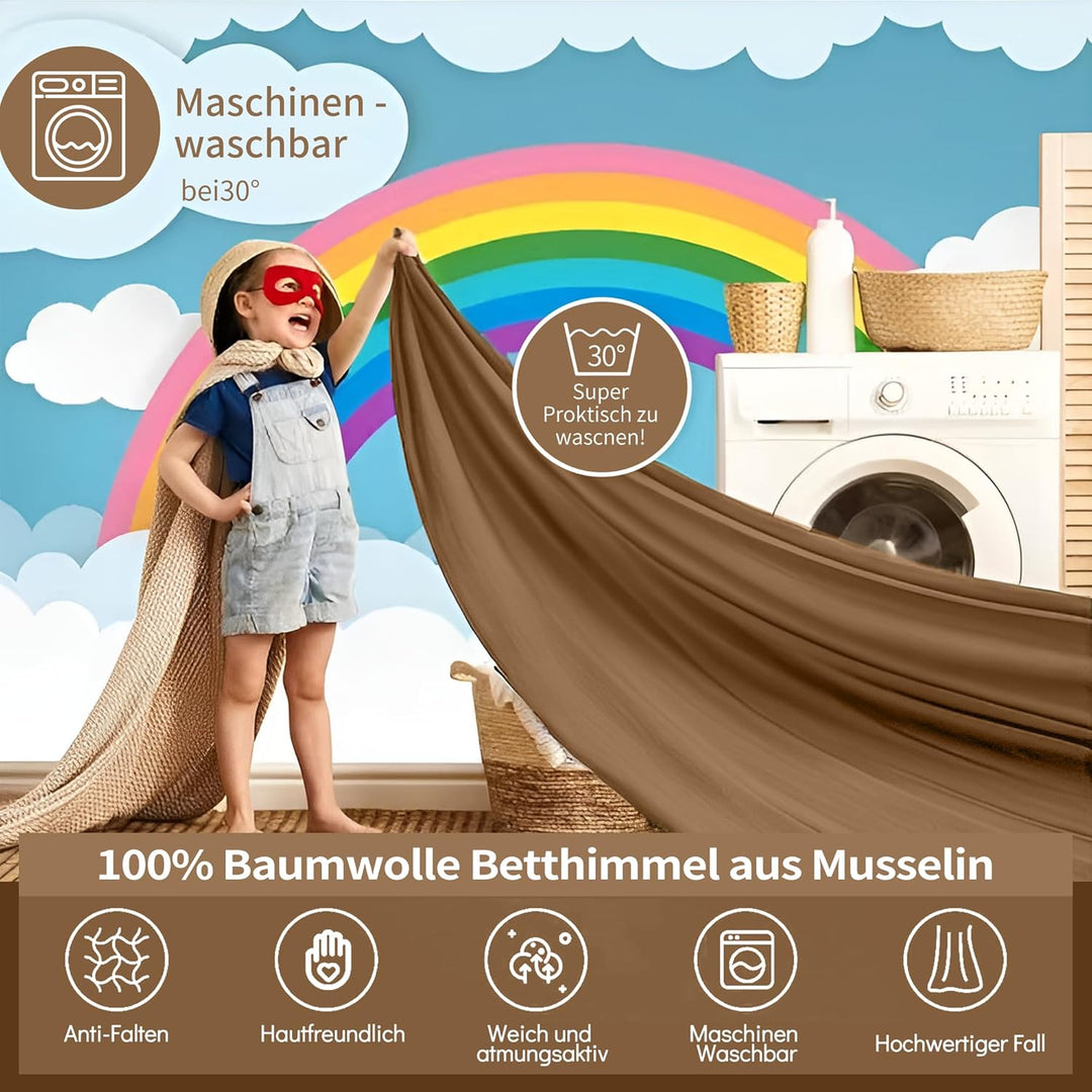 Hausbett Himmel Deko Set, Betthimmel Hausbett aus Musselin - 1 Betthimmel & 1 Wimpelkette, für Junge