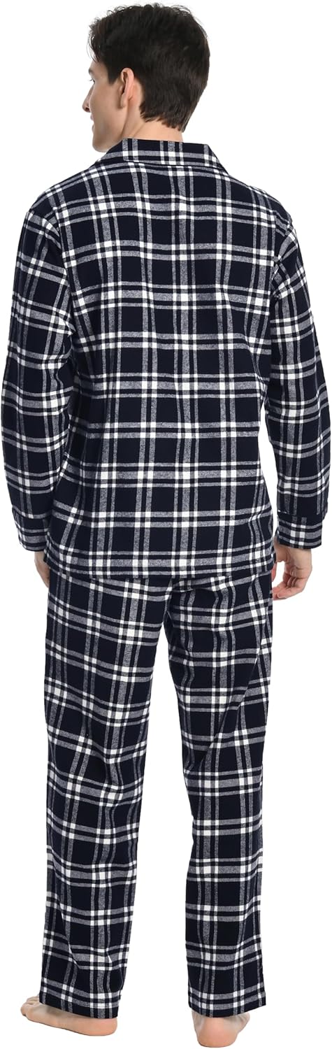 Nutria Herren Schlafanzug Flanell, 100% Baumwolle Karierter Pyjama Set Weich Warm Loungewear Nachtwä