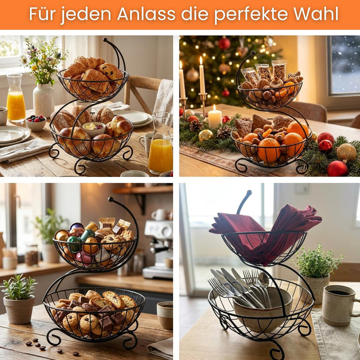 Obstkorb 2-Stöckiger Obst Etagere Obst und Gemüse Aufbewahrung – Moderne Obstkorb Design aus Metall