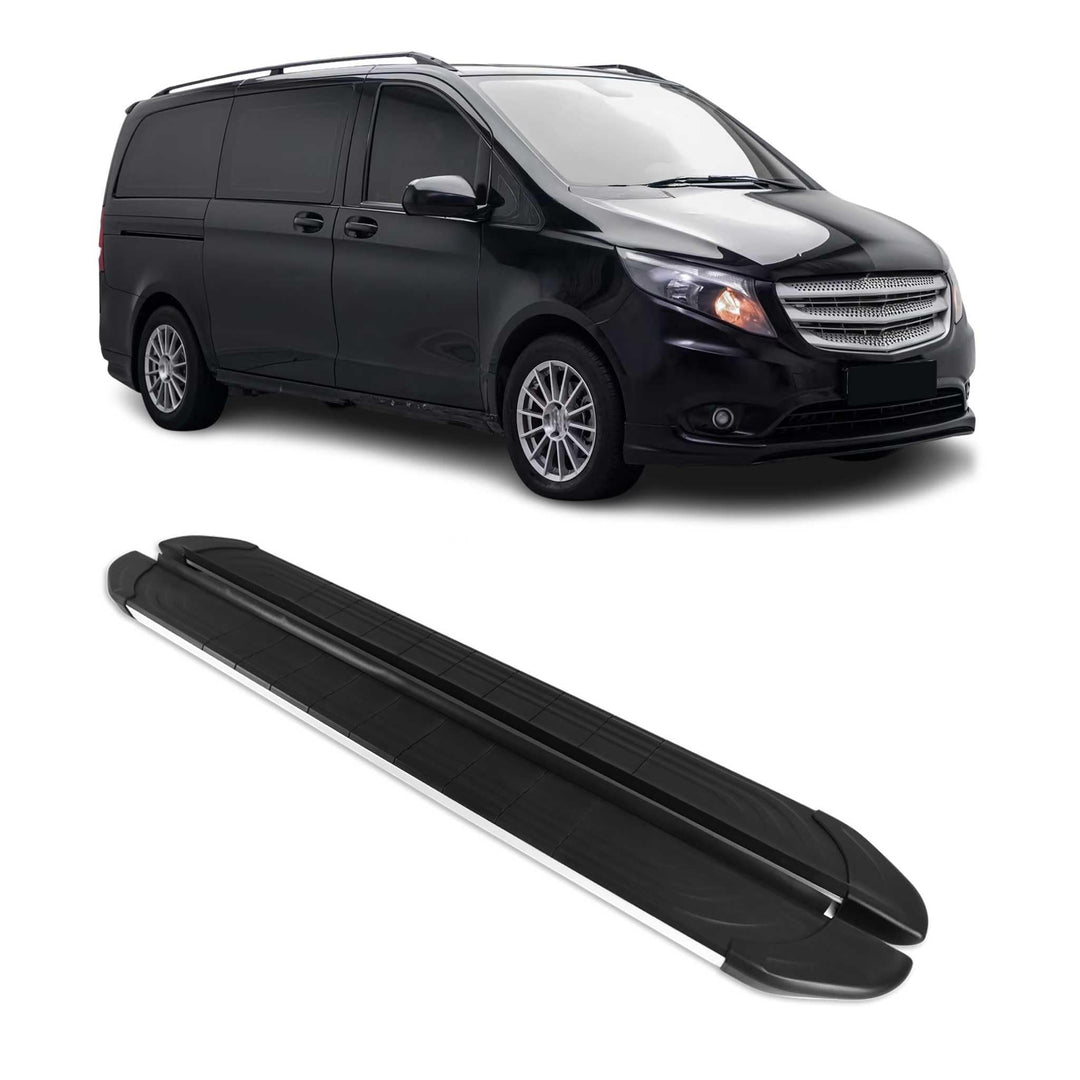 Trittbretter Seitenschweller kompatibel mit Mercedes Vito W447 2014-2023 Alu Silber L1 L2