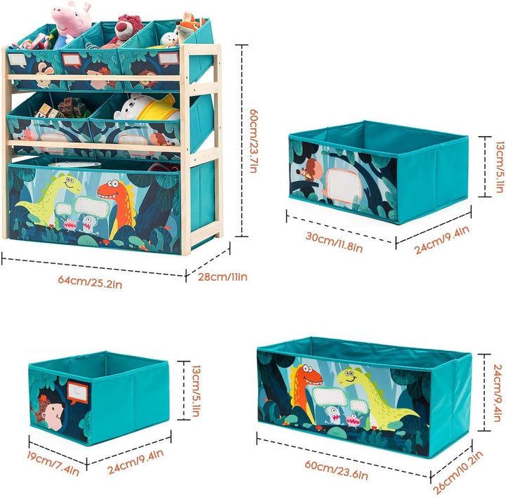 NUKied Spielzeug-Organizer|Aufbewahrungsregal|3-stöckiges Holzregal für Kinder mit Regalboxen|Bücher