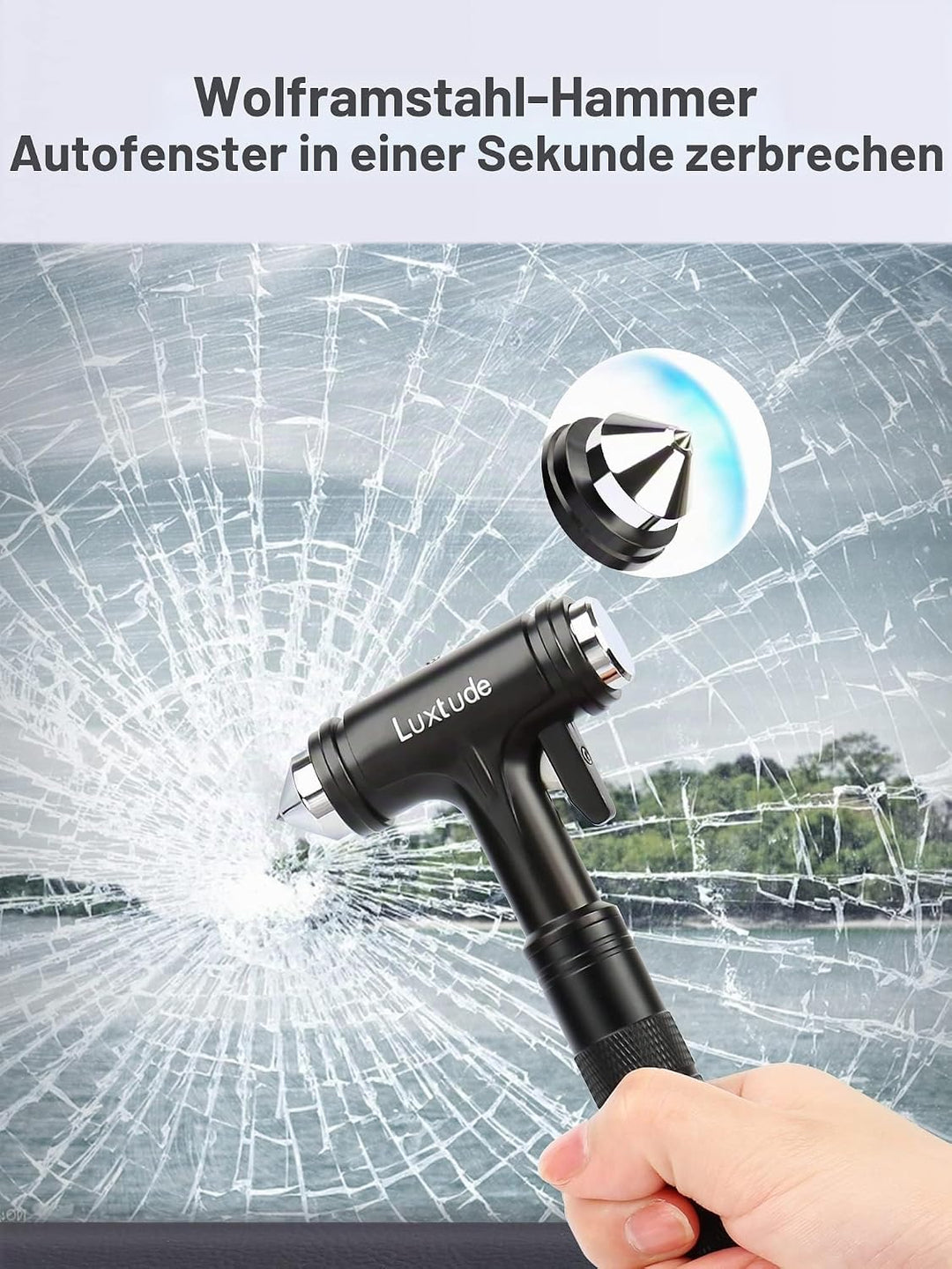 Luxtude Auto Nothammer, Upgrade Gurtschneider Notfallhammer, Glasbrecher Nothammer mit Gurtschneider