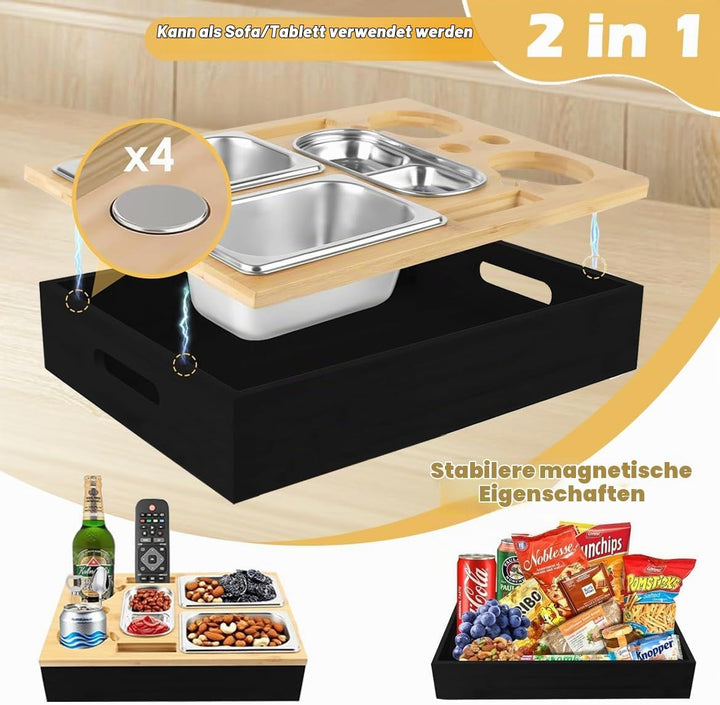 Couchbar Snackbox, Couch Bar mit Geschenkbox, Sofa Tablett, Mit Snackschalen Aus Edelstahl, Getränke