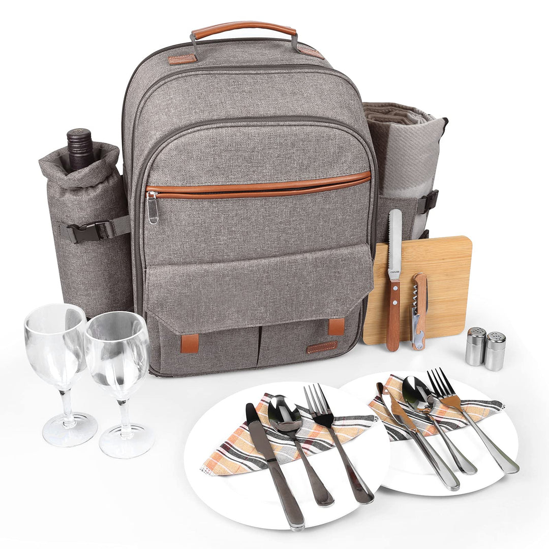 Sunflora Isolierter Picknick-Rucksack für 2 Personen Tasche mit Kühlfach, Weinbeutel, Decke und Edel