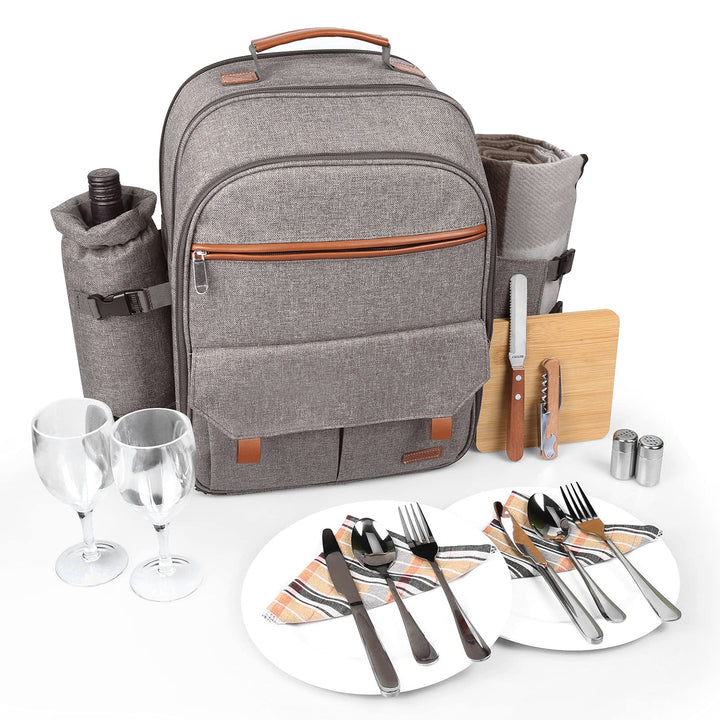 Sunflora Isolierter Picknick-Rucksack für 2 Personen Tasche mit Kühlfach, Weinbeutel, Decke und Edel