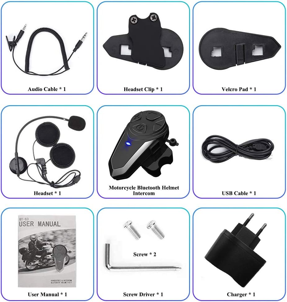 BT-S3 1000m Motorrad-Intercom-Helm-Headset Echtzeit-Kommunikationssysteme Freisprech-FM-Radio wasser